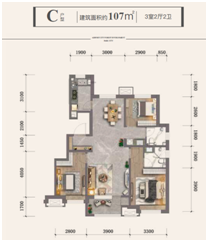 户型图建面98M²